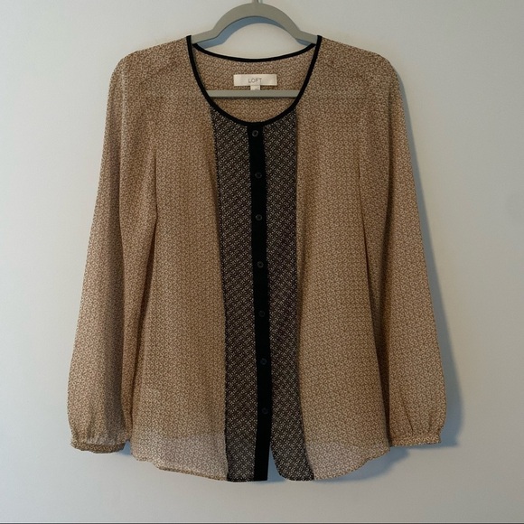 Women’s LOFT brown patterned sheer blouse size small S - Picture 1 of 5